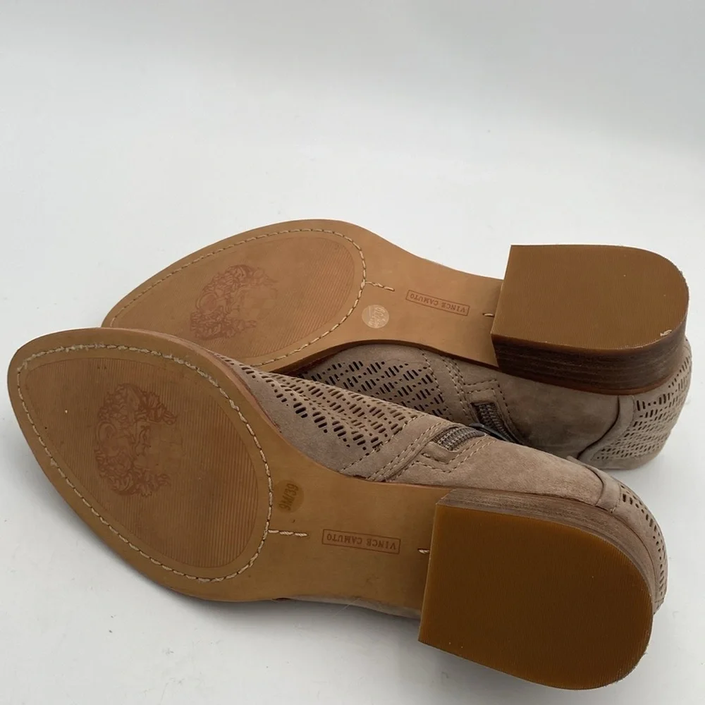 Vince Camuto Taupe Perforated Boots women 9M Casual suede office boho Y2K retro